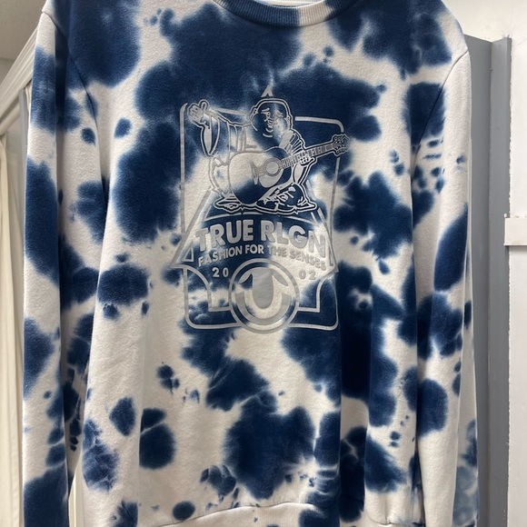 True Religion Navy and White Tie-Dye Crewneck Sweater - Picture 1 of 4